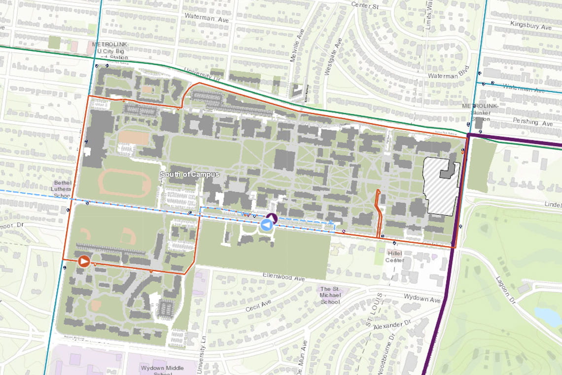 Map of WashU campus shuttle routes